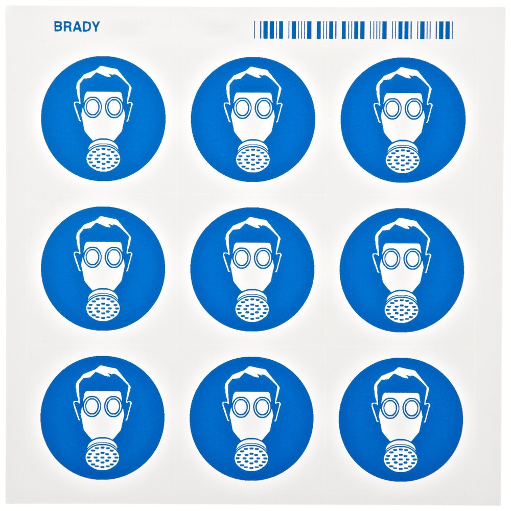 Brady 58547 Pressure Sensitive Vinyl Right-To-Know Pictogram Labels , Blue On White, 1 1/2" Height x 1 1/2" Width, Pictogram "Vapor Respirator" (9 Per Card, 1 Card per Package)
