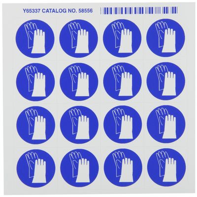 Brady 58556 Pressure Sensitive Vinyl Right-To-Know Pictogram Labels , Blue On White, 1 1/8" Height x 1 1/8" Width, Pictogram "Gloves" (16 Per Card, 1 Card per Package)