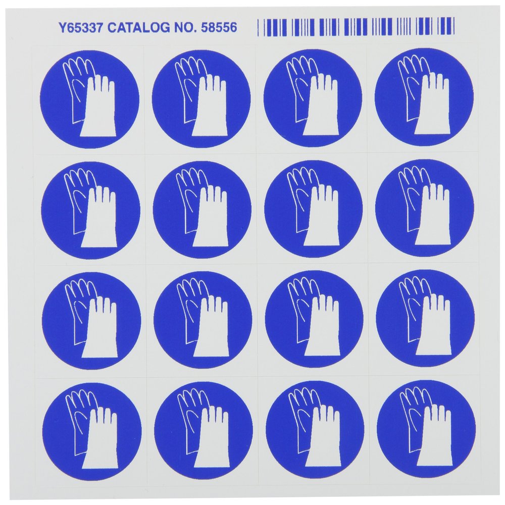 Brady 58556 Pressure Sensitive Vinyl Right-To-Know Pictogram Labels , Blue On White, 1 1/8" Height x 1 1/8" Width, Pictogram "Gloves" (16 Per Card, 1 Card per Package)