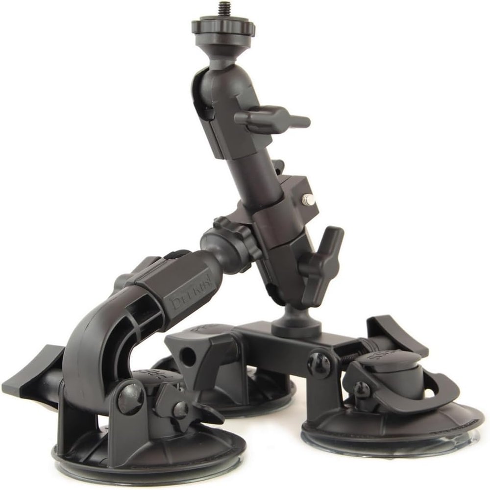 Delkin Devices Fat Gecko Triple Suction Camera Mount - Powerful Suction Cup Camera Mount for Car, Motorcycle, Desk, Window | Secure and Adjustable Action Camera Holder for Video Recording