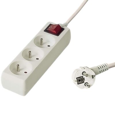 PremiumCord Power Strip with Mains Switch 7 m, 3 Sockets, Extension 230 V, 3 French Sockets Swivelling at 45, Quality Power Strip with Child Safety, Colour: White