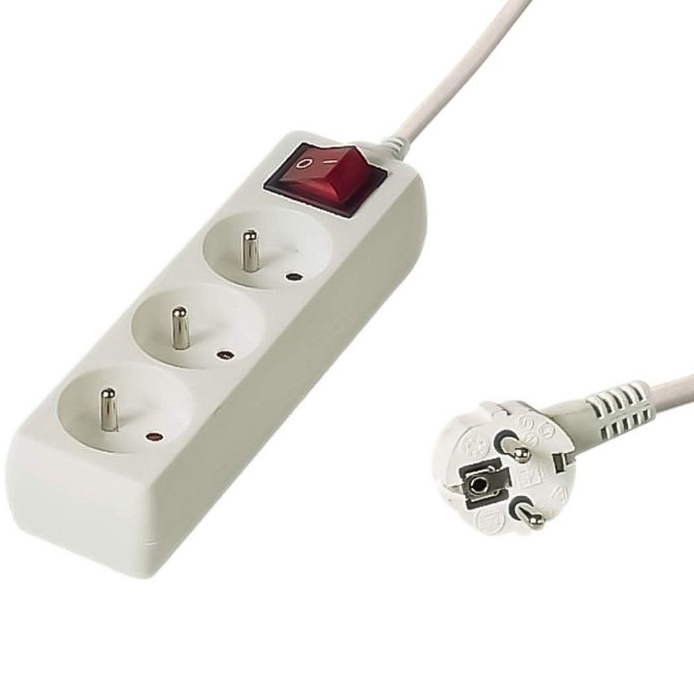 PremiumCord Power Strip with Mains Switch 7 m, 3 Sockets, Extension 230 V, 3 French Sockets Swivelling at 45, Quality Power Strip with Child Safety, Colour: White