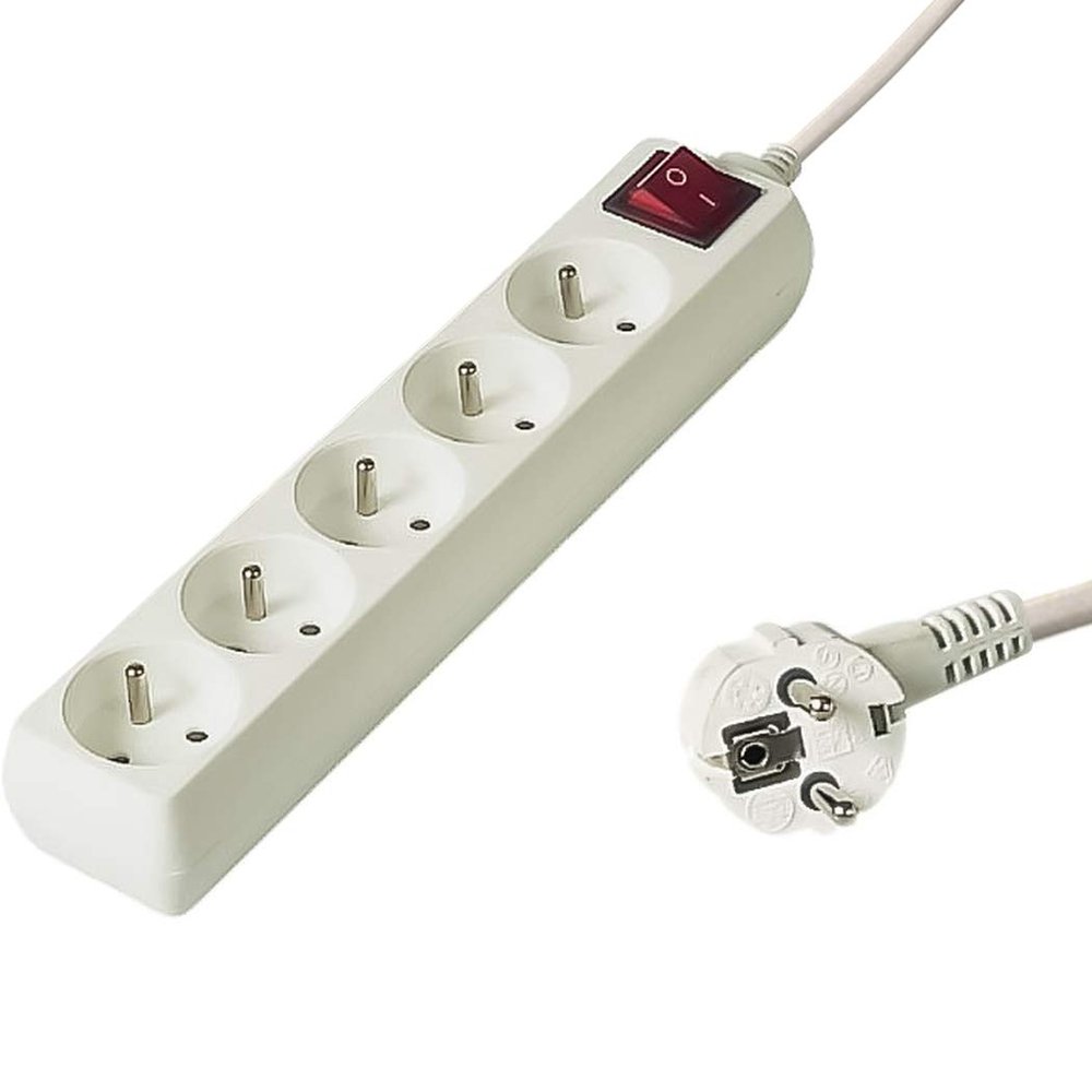 PremiumCord Power Strip with Mains Switch 3 m, 5 Sockets, Extension 230 V, 5 French Sockets Turned at 45, Quality Power Strip with Child Safety, Colour: White