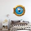 24" Port Scape Instant 3D Window Wall Sticker Great White Shark Attack Bronze Porthole Wall Decal Ocean Under Water Sea Life Fish Kids Bedroom Playroom Wall Art Room Decor Removable Fabric Vinyl view 2