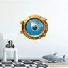 24" Port Scape Instant 3D Window Wall Sticker Great White Shark Attack Bronze Porthole Wall Decal Ocean Under Water Sea Life Fish Kids Bedroom Playroom Wall Art Room Decor Removable Fabric Vinyl view 4