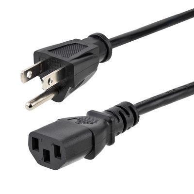 StarTech 3ft (1m) Heavy Duty Power Cord, NEMA 5-15P to C13, 15A 125V, 14AWG Replacement AC Power Cable for Computer and Monitor, UL Listed