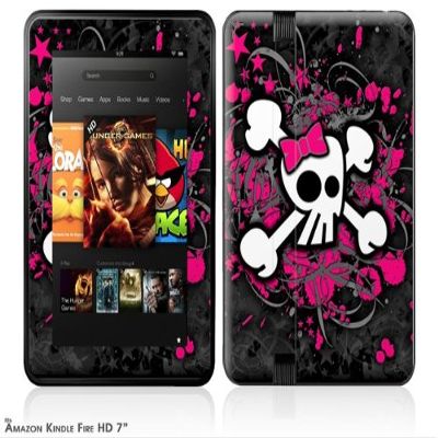 Girly Skull Bones Decal Style Skin fits 2012 Amazon Kindle Fire HD 7 inch
