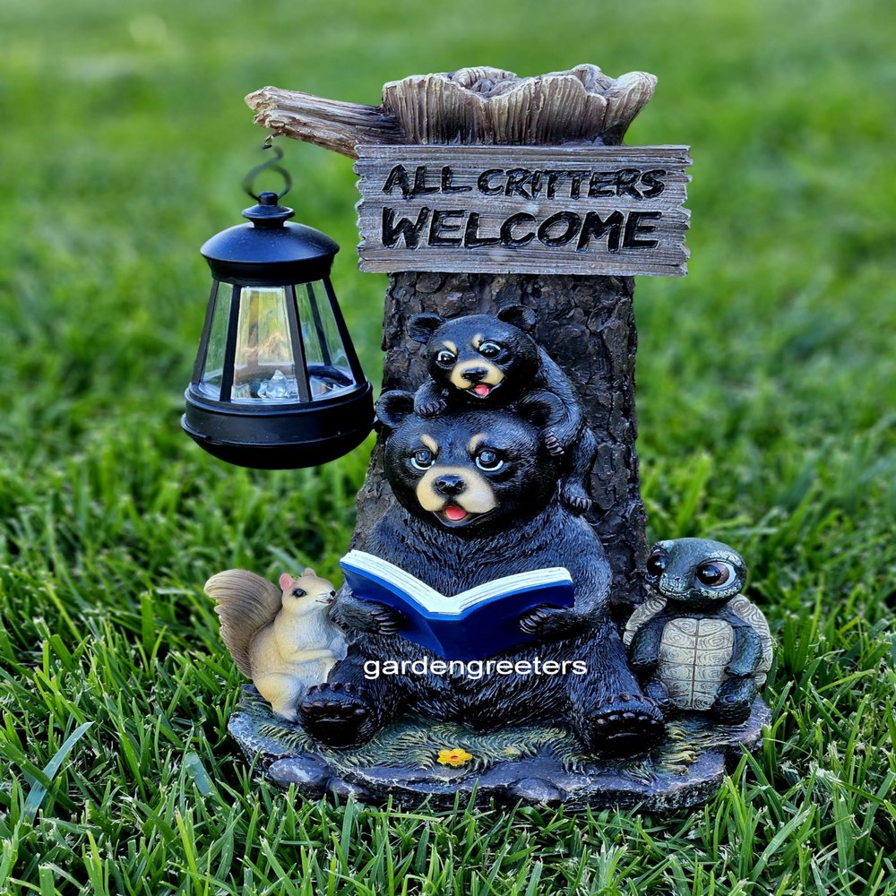 Bear Cubs with Solar Light Statue Solar Bear Lantern Figurine Rascal