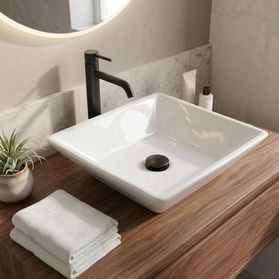 Renovators Supply Manufacturing Castle 16.5" Square White Countertop Vessel Bathroom Sink, Vitreous China, Overflow