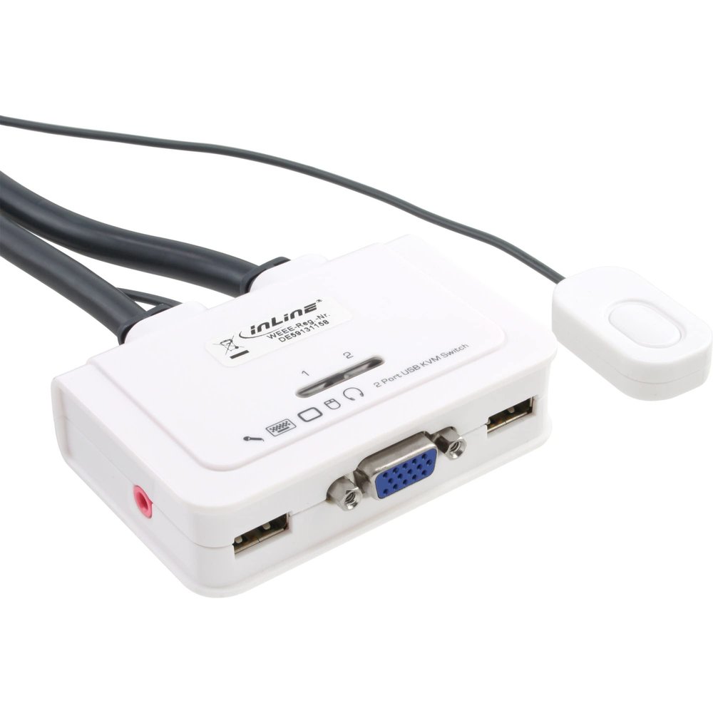 InLine 60613I KVM Switch with Audio (2x VGA, USB with Tail Lead.