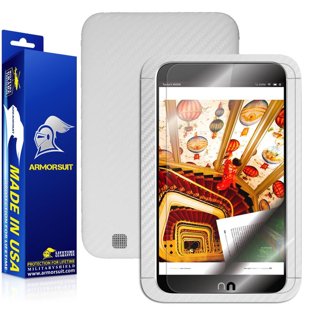 ArmorSuit MilitaryShield White Carbon Fiber Skin Wrap Film + HD Clear Screen Protector for Barnes & Noble Nook HD 7" - Anti-Bubble Film