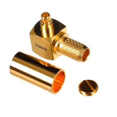 AIR802 MMCX Plug-Male Right Angle Crimp Connector for RG58, CA195 and Times Microwave's LMR195