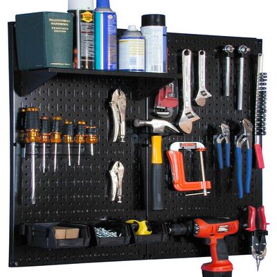 Wall Control Metal Pegboard Utility Tool Storage Kit with Black Pegboard and Black Accessories