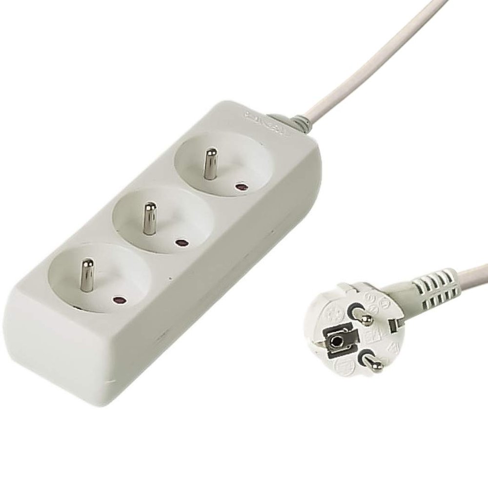 PremiumCord Power Strip 5 m, 3 Sockets, Extension 230 V, 3 French Sockets Turned at 45, Quality Power Strip with Child Safety, Colour: White