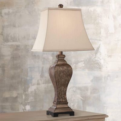 Regency Hill Edgar 29" Tall Curved Urn Traditional End Table Lamp Brown Bronze Finish Single Fabric Shade Living Room Bedroom Bedside Nightstand House Office Home Kitchen Entryway Console