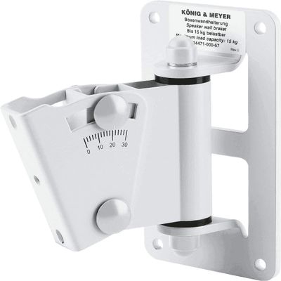K&M Knig & Meyer 24471.000.57 Speaker Wall Mount | Surround Sound Wireless Home Theater | Single Speaker Bracket | Adjustable Swivel and Tilt | Multipurpose Holds Up to 33 lbs | German Made | White