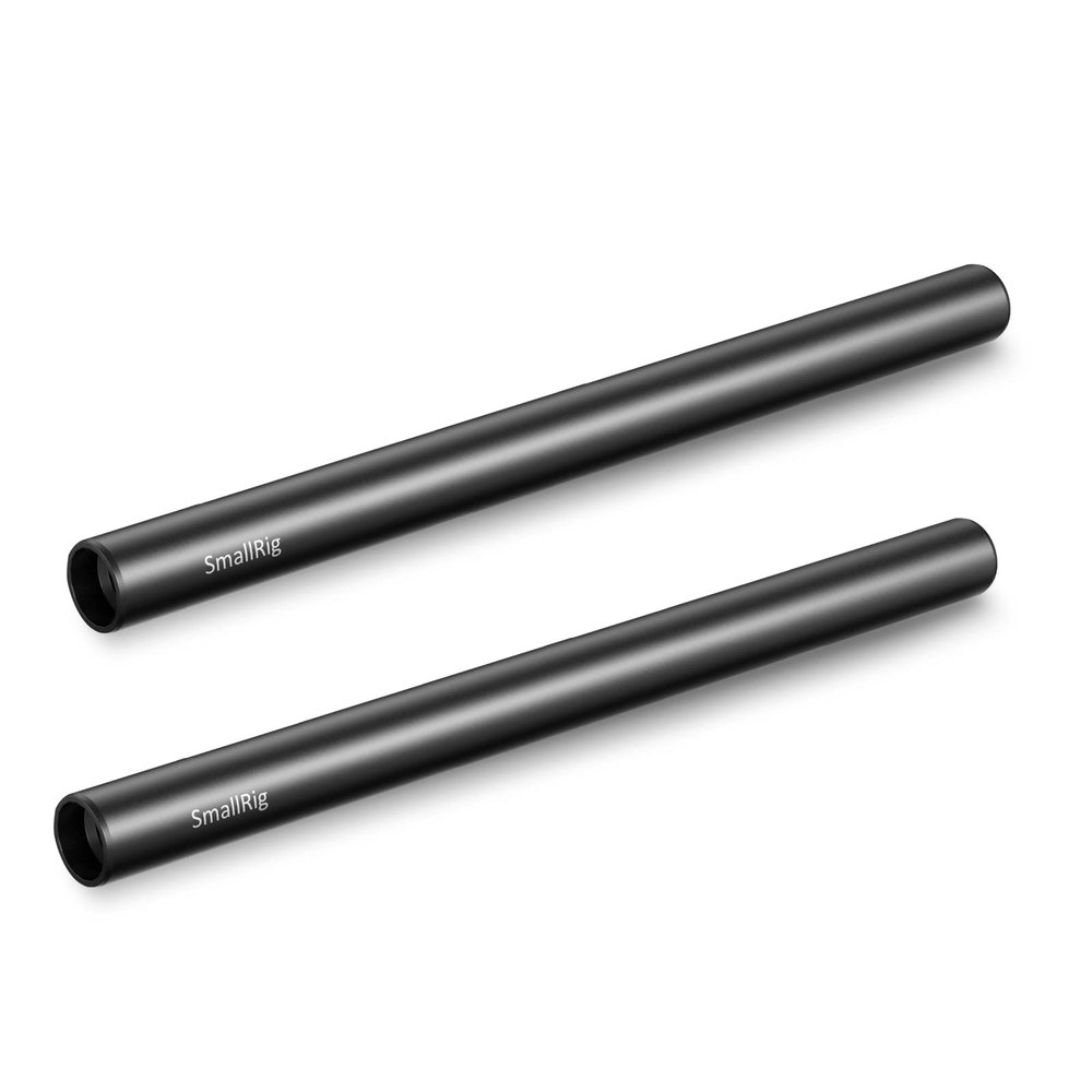 SmallRig 8 Inches (20 cm) Black Aluminum Alloy 15mm Rod with M12 Female Thread, Pack of 2-1051