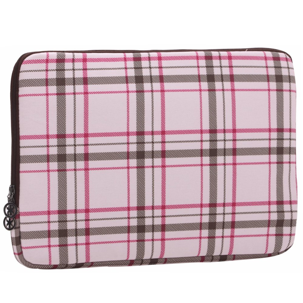 13 inch Pink Plaid Design Dual 2-Way zippered Laptop Sleeve Notebook Carrying Case Computer Slipcase for Apple MacBook Air 13, Dell, Acer, Samsung, Sony