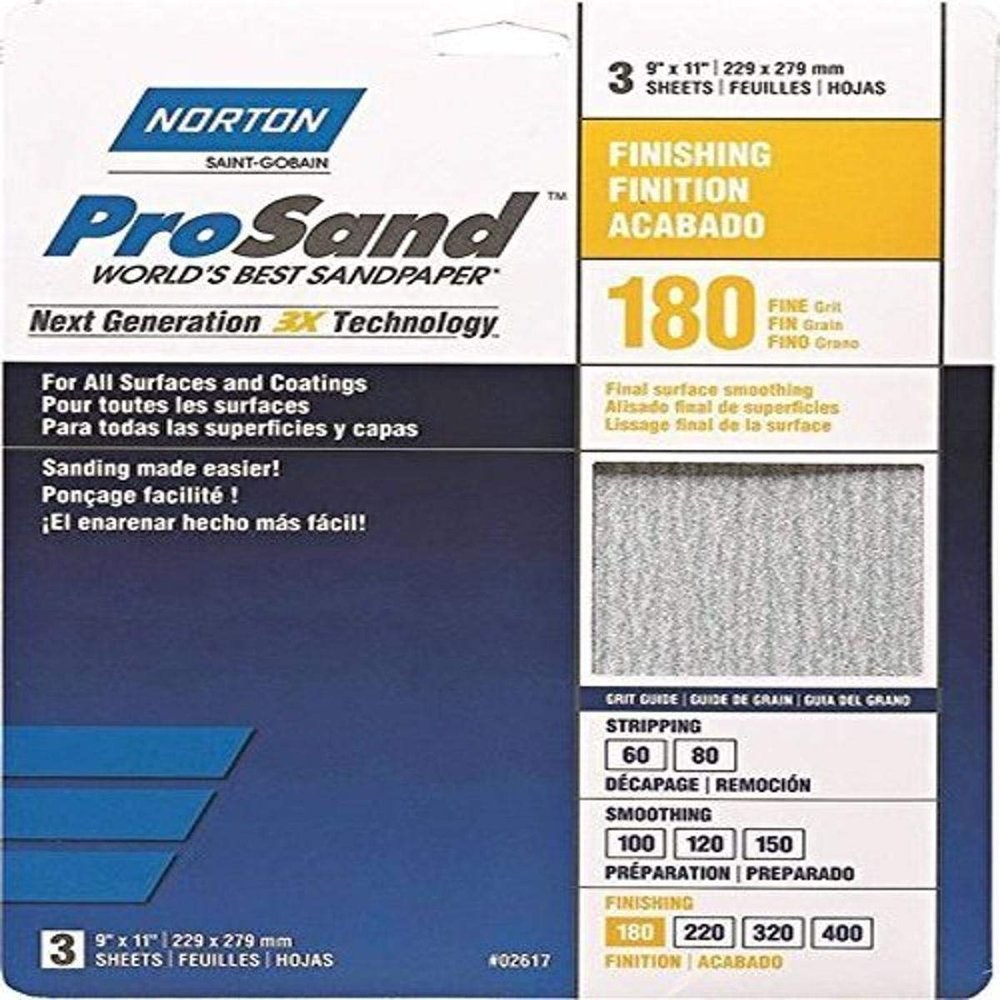 9" x 11" Norton 02617 ProSand Sanding Sheet 180-Grit Handy-Pack