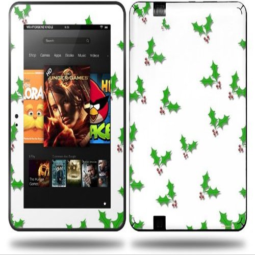 Christmas Holly Leaves on White Decal Style Skin fits Amazon Kindle Fire HD 8.9 inch