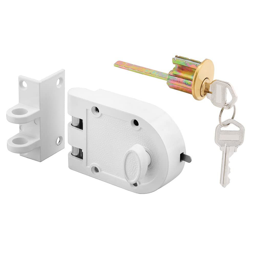 Prime-Line U 9971 Jimmy-Resistant Deadlock, Diecast, White, Angle Strike, Single Cylinder (Single Pack)