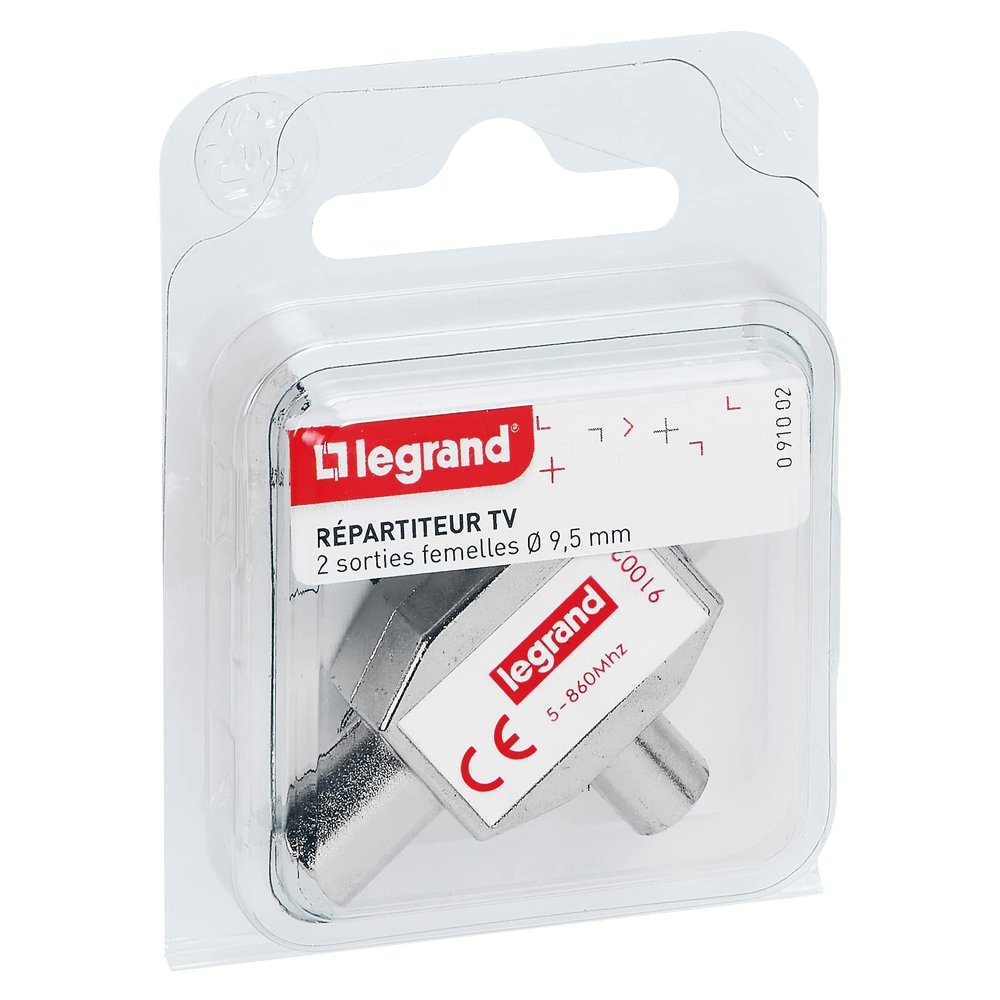 Legrand LEG91002 Rpartiteur TV blind 1 entre mle 2 sorties femelles Diamtre 9,52