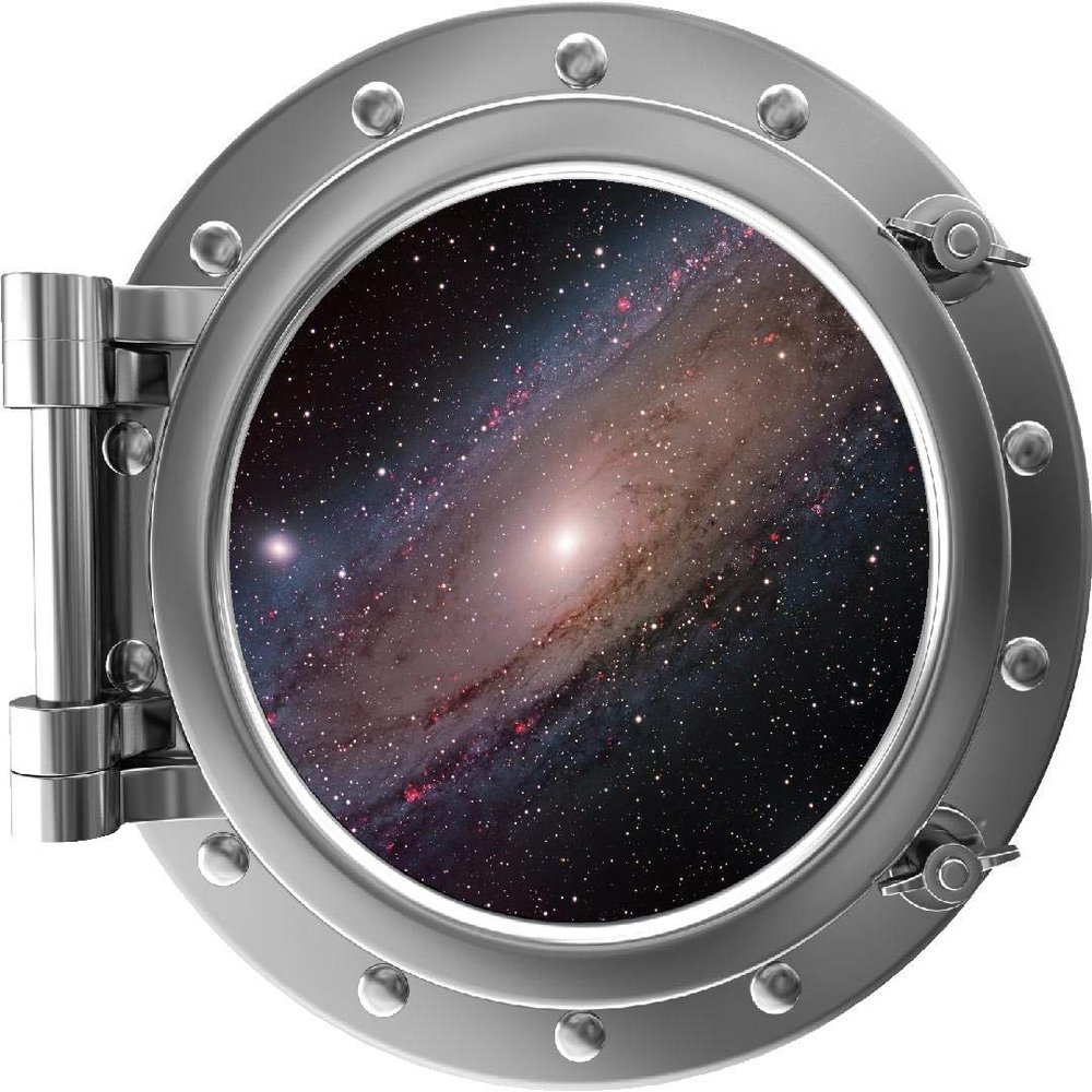 24" PortScape Milky Way Galaxy #1 Silver Porthole Wall Decal Removable Wall Sticker Galactic 3D Window Instant Space View Stars Solar System Astronomy NASA Kids Room Decor