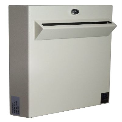 Protex Wall Mount Drop Box (LPD-161), for ballots, cash, checks, large size envelopes and other large documents, Piano hinge, Pre-drilled mounting holes off-white