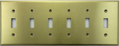 Stamped Satin Brass 6 Gang Toggle Switch Wall Plate