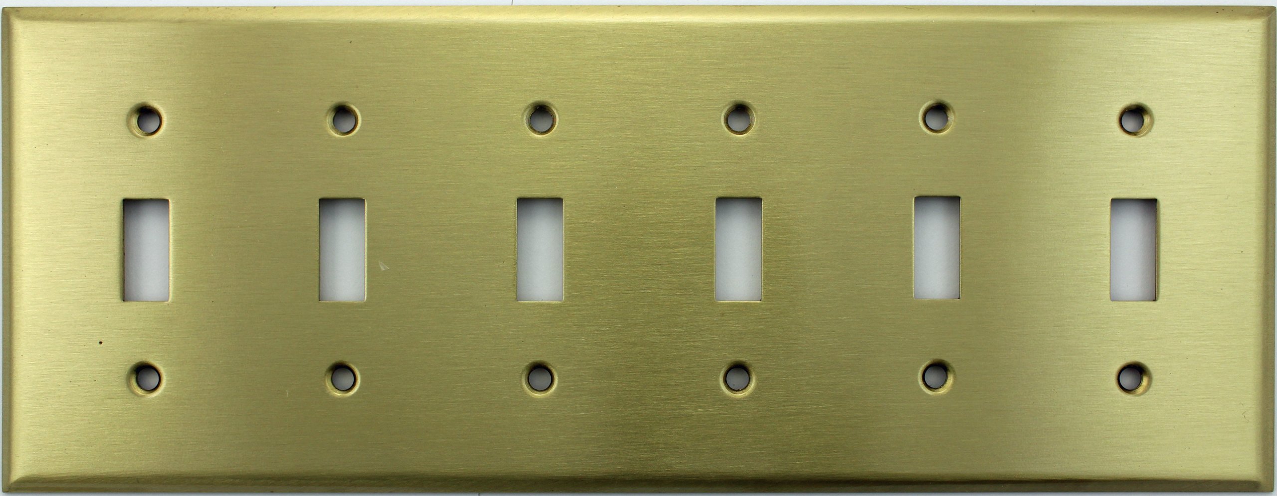 Stamped Satin Brass 6 Gang Toggle Switch Wall Plate