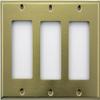 Stamped Satin Brass 3 Gang GFI/Rocker Opening Wall Plate view 1