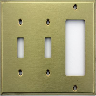 Stamped Satin Brass 3 Gang Wall Plate - 2 Toggle Switches 1 GFI/Rocker Opening