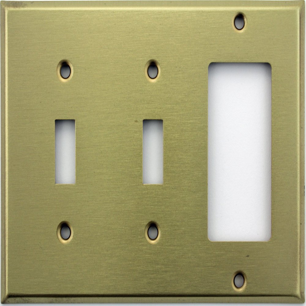 Stamped Satin Brass 3 Gang Wall Plate - 2 Toggle Switches 1 GFI/Rocker Opening