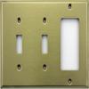 Stamped Satin Brass 3 Gang Wall Plate - 2 Toggle Switches 1 GFI/Rocker Opening view 1