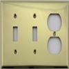 Stamped Polished Brass 3 Gang Wall Plate - 2 Toggle Switches 1 Duplex Outlet view 1