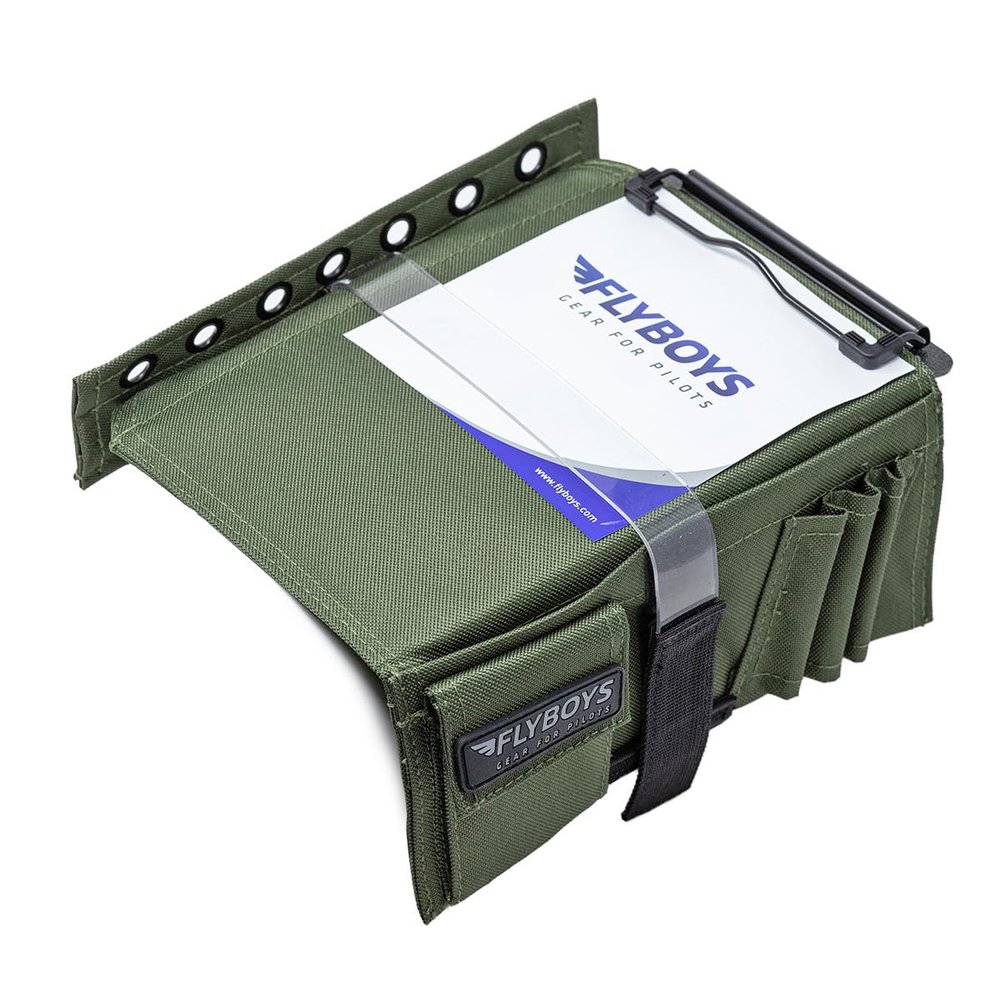 FlyBoys Classic Kneeboard for Pilots  Leg Strap, Flexible Clipboard, Eyelet Strip  General Aviation & EFB Compatible  Olive Green