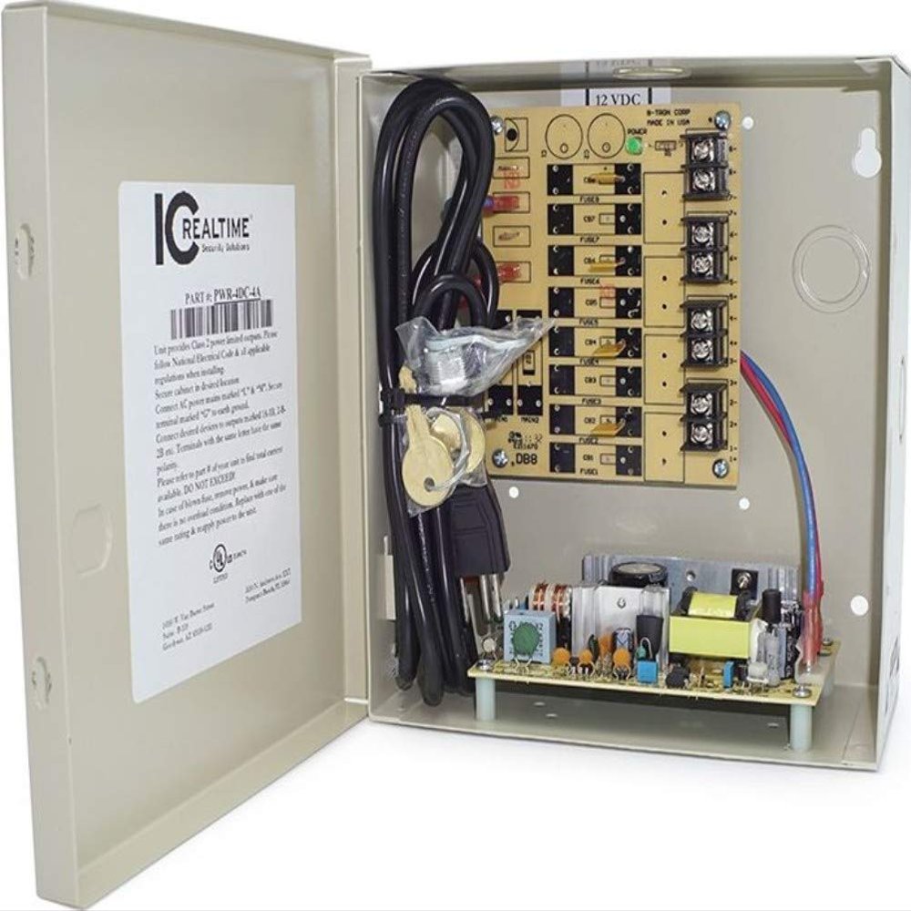 IC Realtime PWR-4DC-4A 4-Channel 12VDC Power Distribution Box, Provides 12VDC at 4 Amp of Total Continuous Power Supply to 4 Outputs, Perfect for CCTV Applications, Resettable PTC Fused