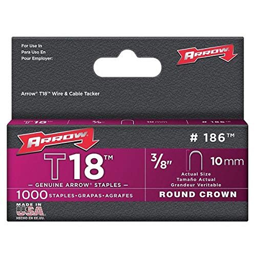 3/16" x 3/8" T18 Round Crown Staples, 1000 pk.