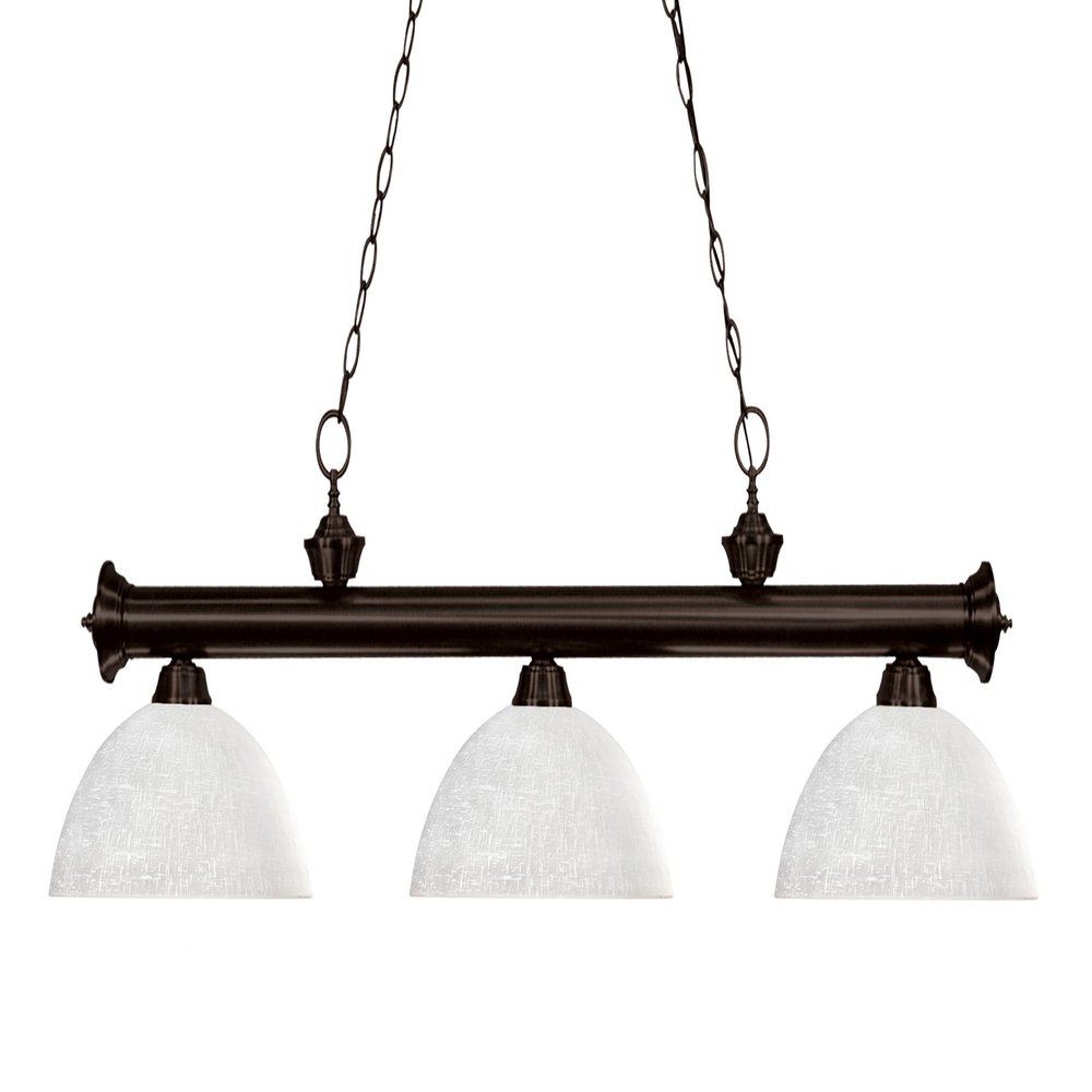 Z-Lite 200-3BRZ-DWL14 Riviera Three Light Billiard, Steel Frame, Bronze Finish and White Linen Shade of Glass Material