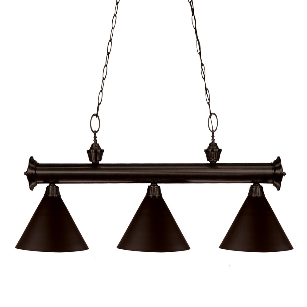 Z-Lite 200-3BRZ-MBRZ Riviera Three Light Billiard, Steel Frame, Bronze Finish and Bronze Shade of Metal Material Medium