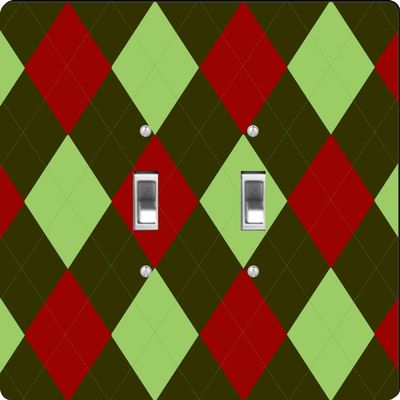 Rikki Knight Christmas Light Dark Green and Burgundy Argyle Design Double Toggle Light Switch Plate
