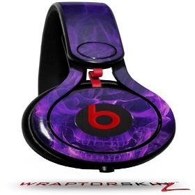 WraptorSkinz Skin Decal Wrap Compatible with Beats Mixr Headphones Flaming Fire Skull Purple Skin Only (Headphones NOT Included)