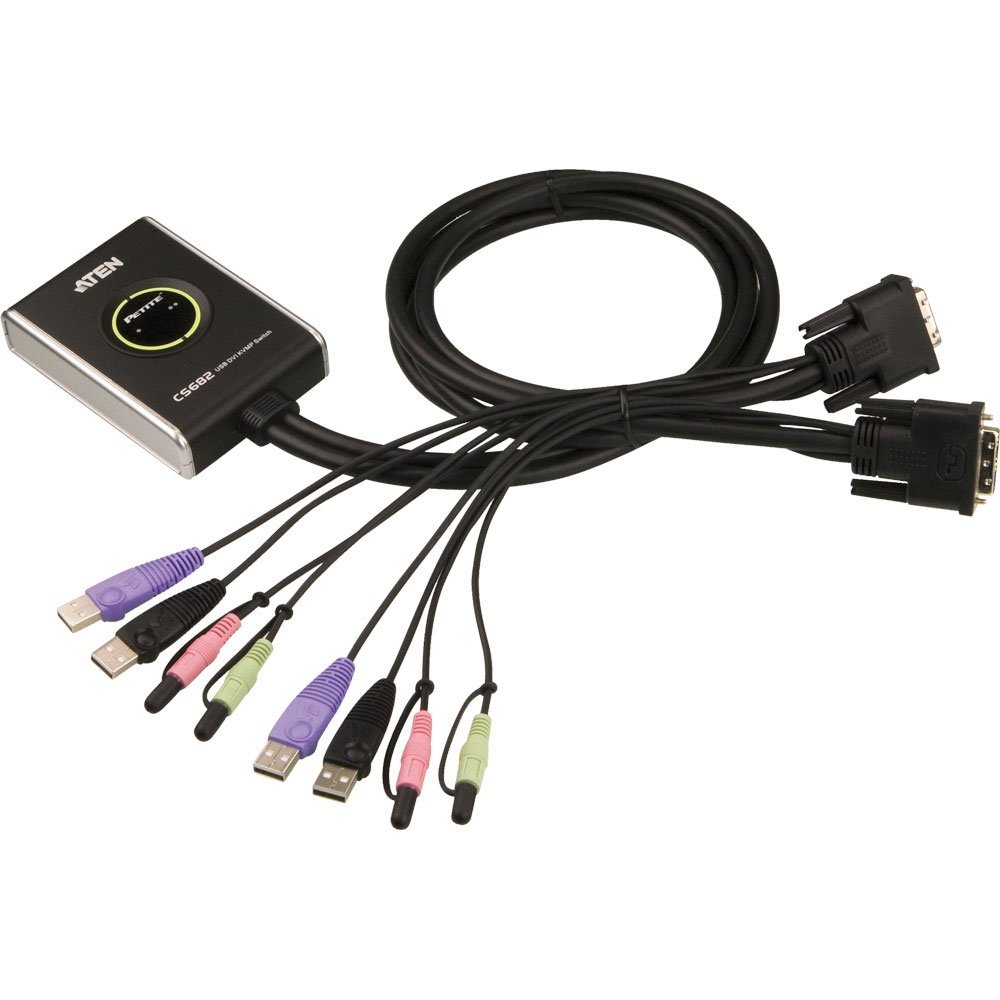 Aten CS682 2-Port Cable KVM Switch, CS682-AT (USB, DVI and Audio with Remote Port Selector)