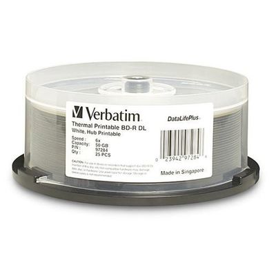 New Verbatim 97284 New (Shp)Disc, Blu-ray, 6X, DL, 50GB, DataLife +, White Hub Thermal Print