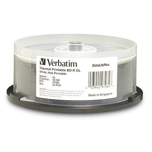 New Verbatim 97284 New (Shp)Disc, Blu-ray, 6X, DL, 50GB, DataLife +, White Hub Thermal Print