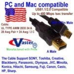 Vaster 3 Pack, 24K Gold Plated USB2.0 Digital Camera (Mini USB B 5 Pin) Cable, 0.91 M / 3 Ft
