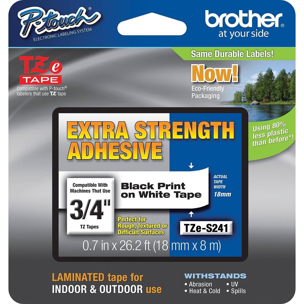 Brother P-Touch TZe-S241 Laminated Extra Strength Label Maker Tape, 3/4-inch x 26-2/10', Black on White (TZe-S241)