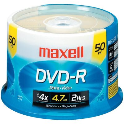 Maxell DVD-R 4.7GB Write-Once, 16x Recordable Disc (Spindle Pack of 50) (Silver)