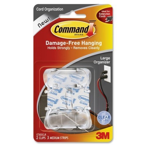 3M Command Damage-free Hanging Cord Clips-Cord Clips, Large, 2/PK, Clear