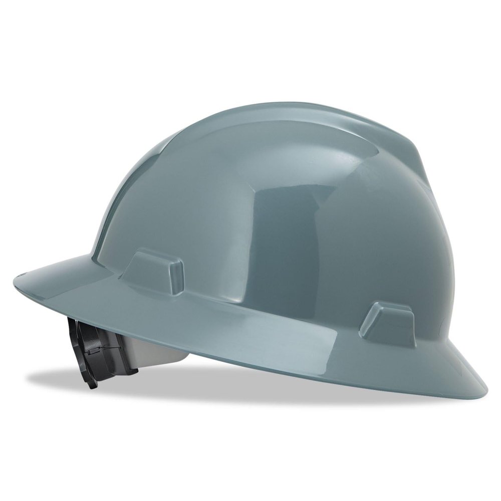 MSA 475367 V-Gard Full-Brim Hard Hats, Ratchet Suspension, Size 6 1/2-8, Gray